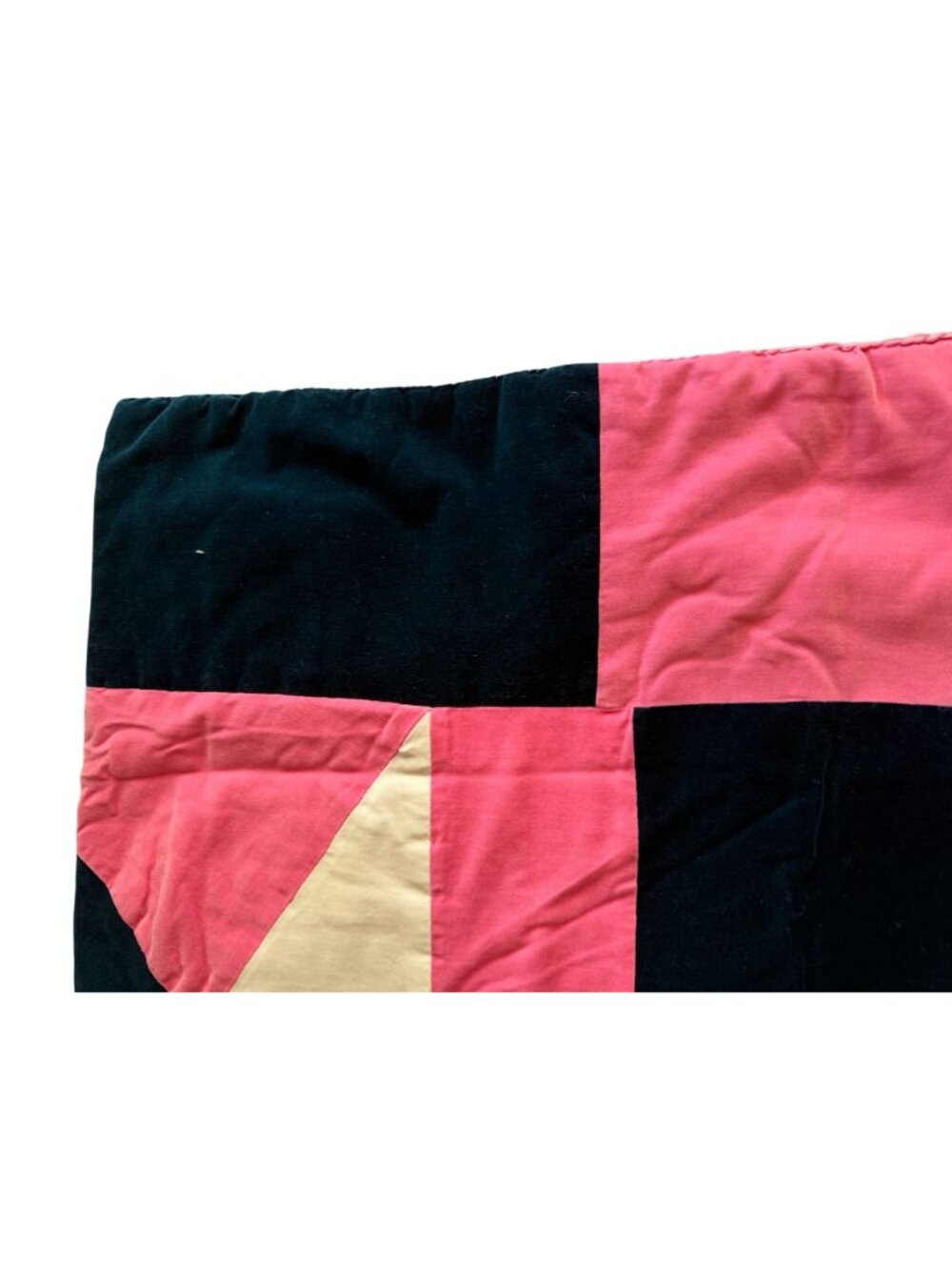 Handmade Vintage Velvet Pink Navy White Duck Quilt Satin Back Blanket 32x38" - Picture 5 of 7